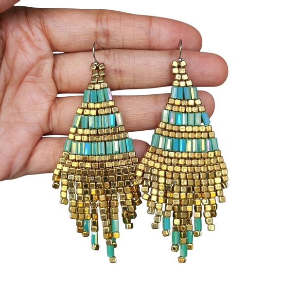 Mika Boho Beaded Fringe Earrings Handmade Black Statement Jewelry Boheme - Picture 1 of 2